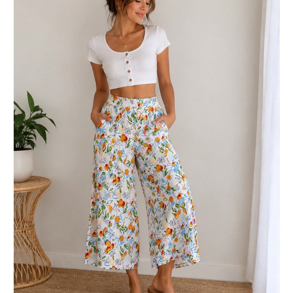 Jules & Leopold Fruit Bold Print Pants Cropped Small